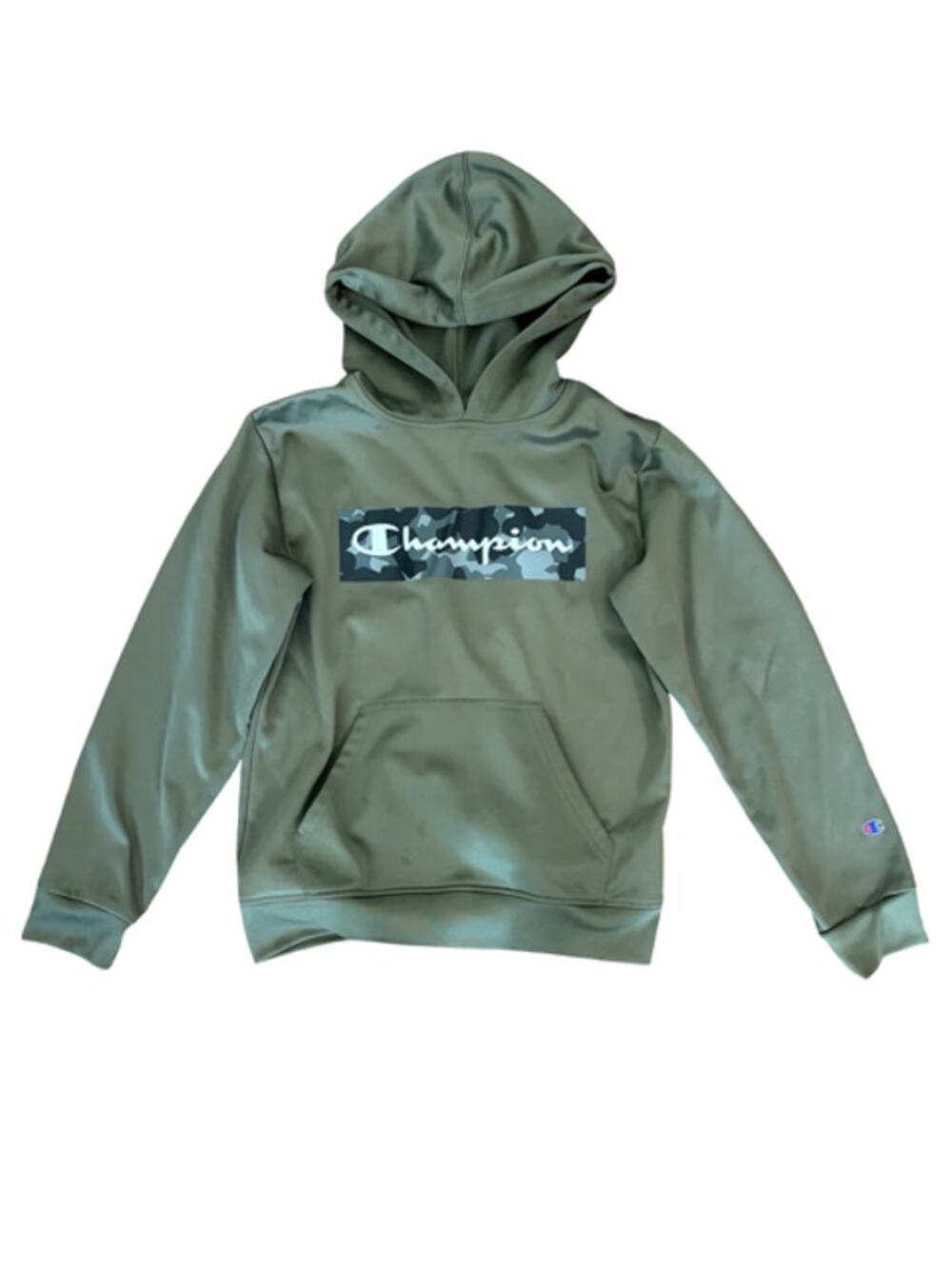 Champion Youth Hoodie Size 14/16 Olive Green Camo Logo Pullover Sweatshirt